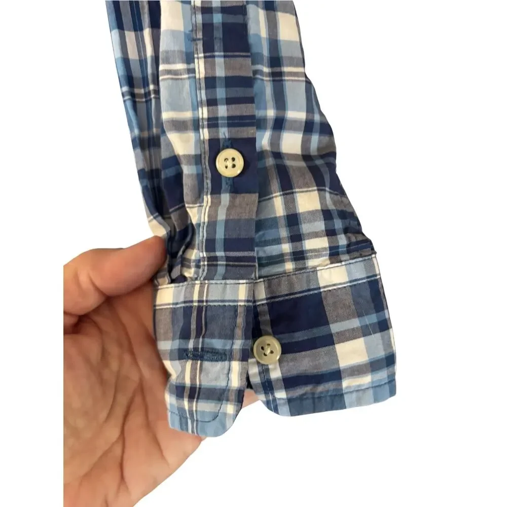 Boys Blue Plaid Button Down Shirt Ralph Lauren Size Medium 10 12
